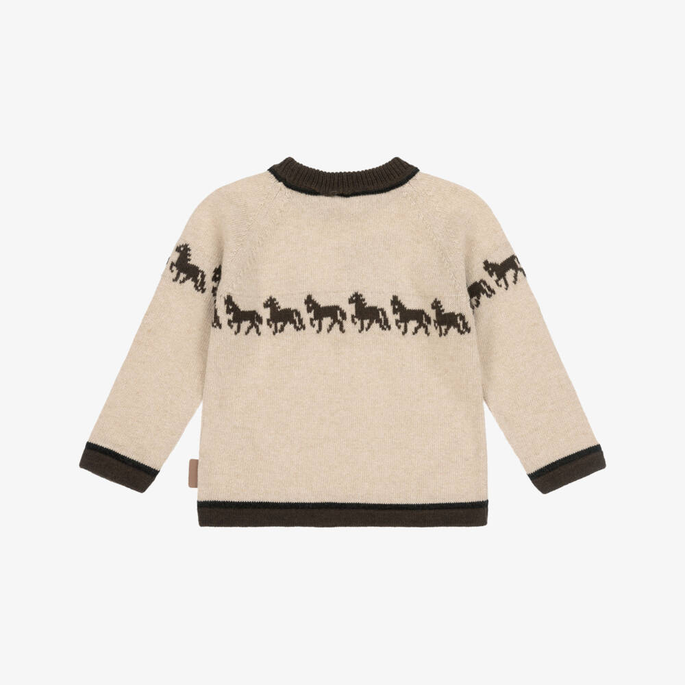Foque-Beige Wool & Cashmere Knit Pony Sweater | Childrensalon