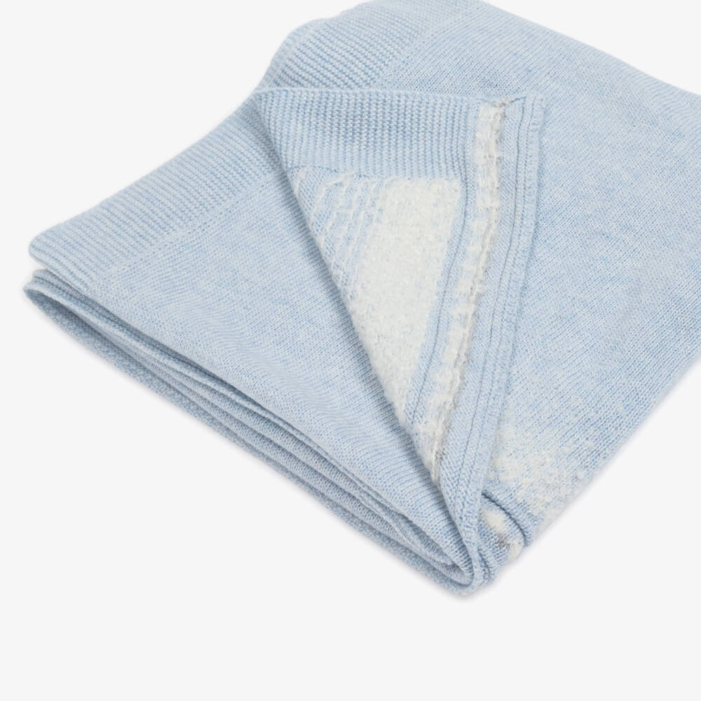 Foque-Blue Wool Blend Knitted Sheep Blanket (89cm) | Childrensalon