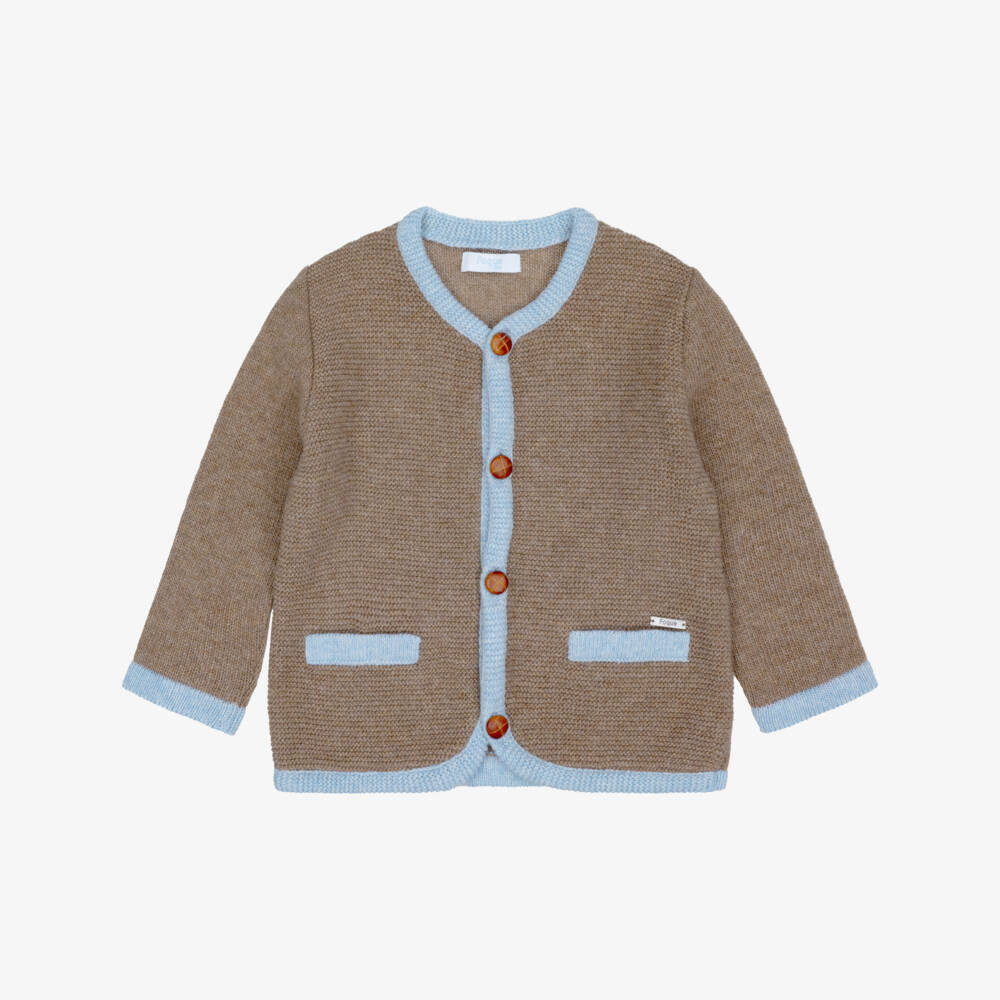 Foque-Boys Beige & Blue Knitted Cardigan | Childrensalon