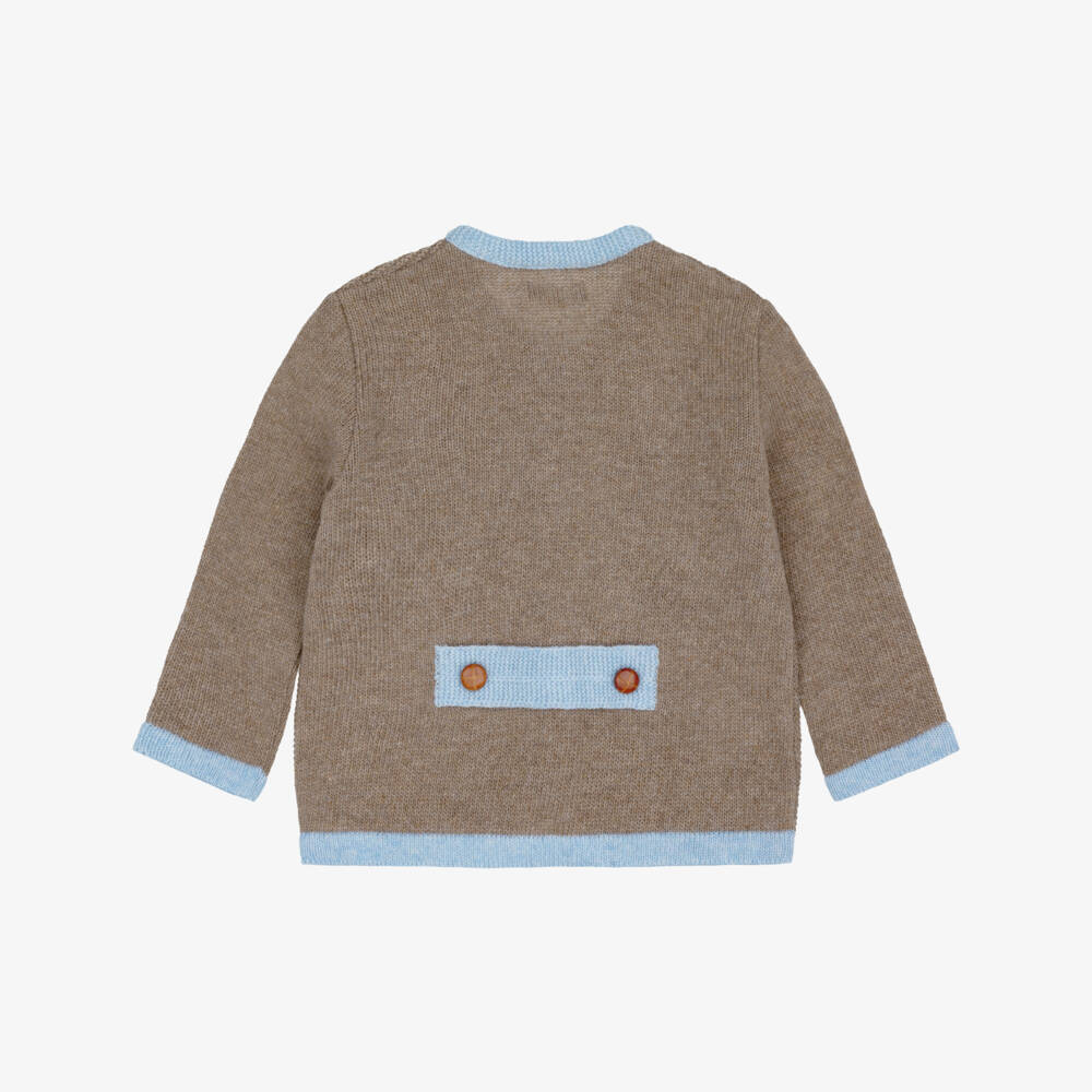 Foque-Boys Beige & Blue Knitted Cardigan | Childrensalon