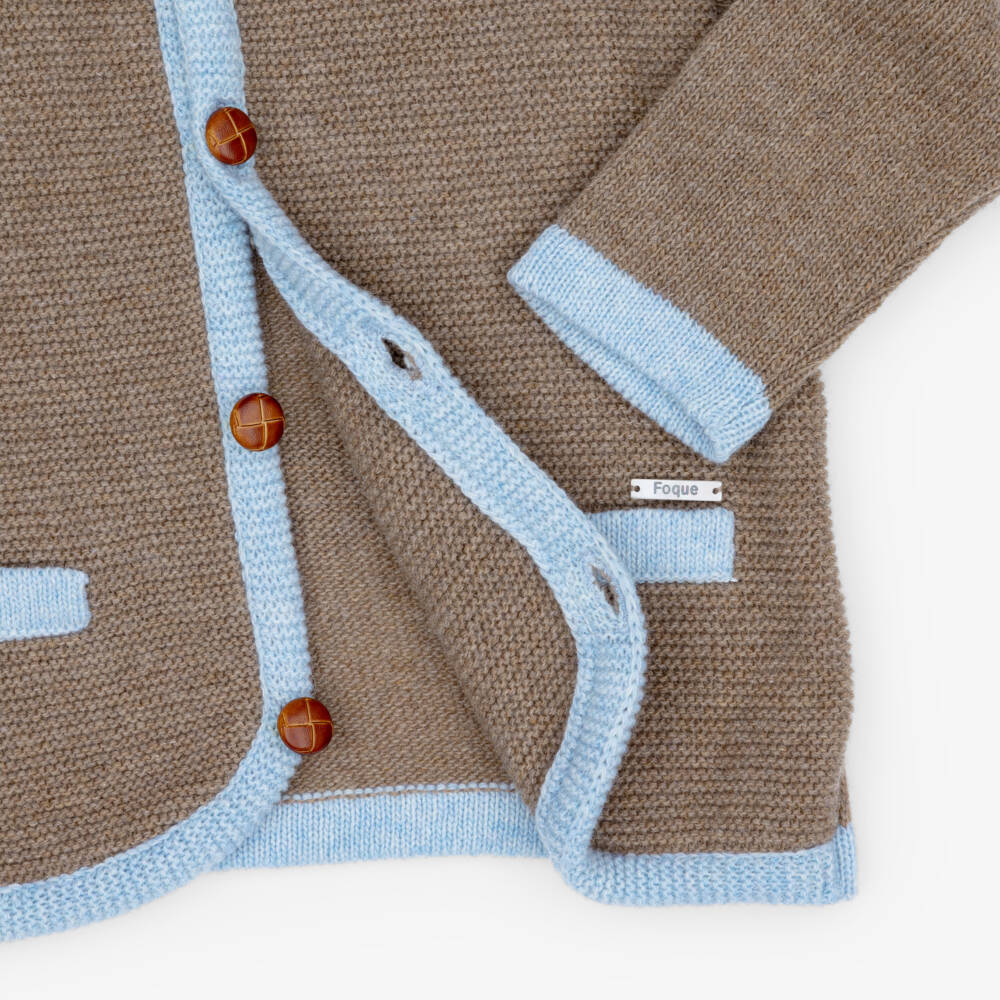 Foque-Boys Beige & Blue Knitted Cardigan | Childrensalon
