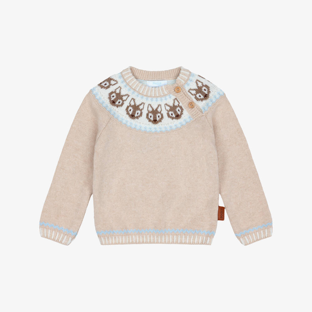 Foque-Boys Beige Fox Knit Sweater | Childrensalon