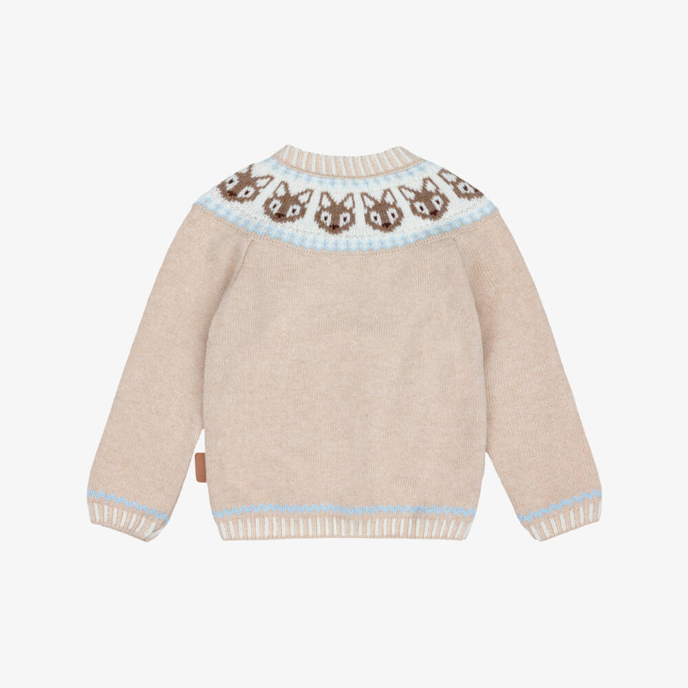 Foque-Boys Beige Fox Knit Sweater | Childrensalon
