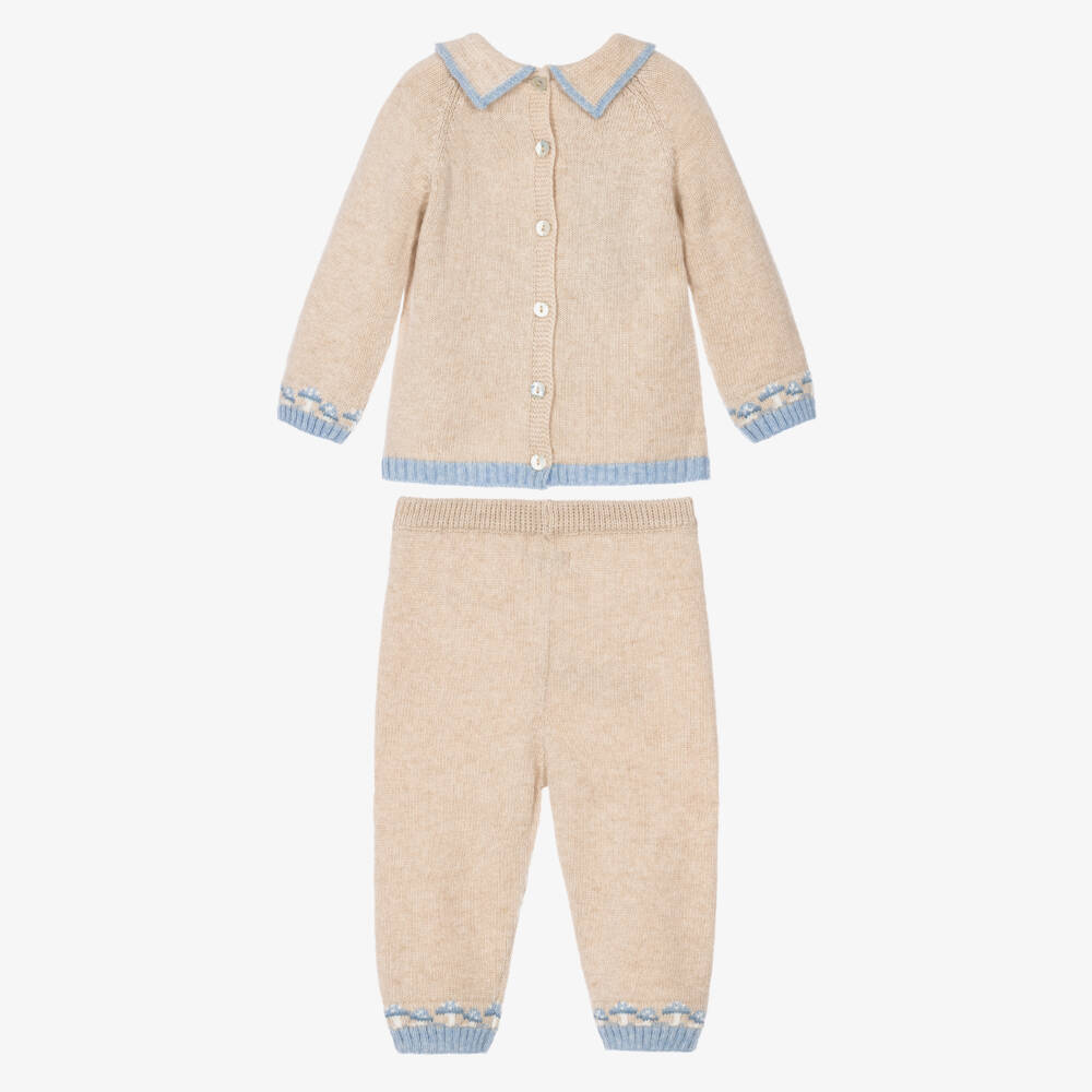 Foque-Boys Beige Knitted Trouser Set with Bunnies | Childrensalon