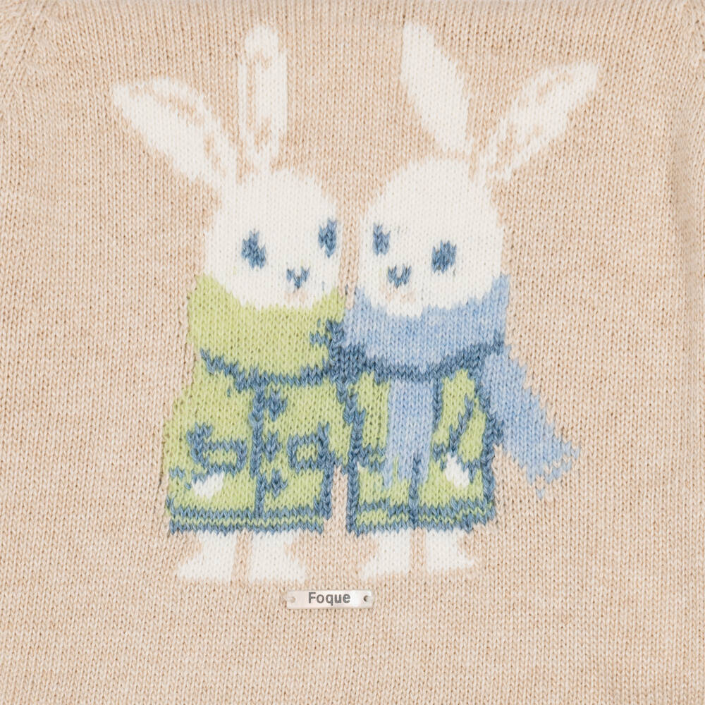 Foque-Boys Beige Knitted Trouser Set with Bunnies | Childrensalon