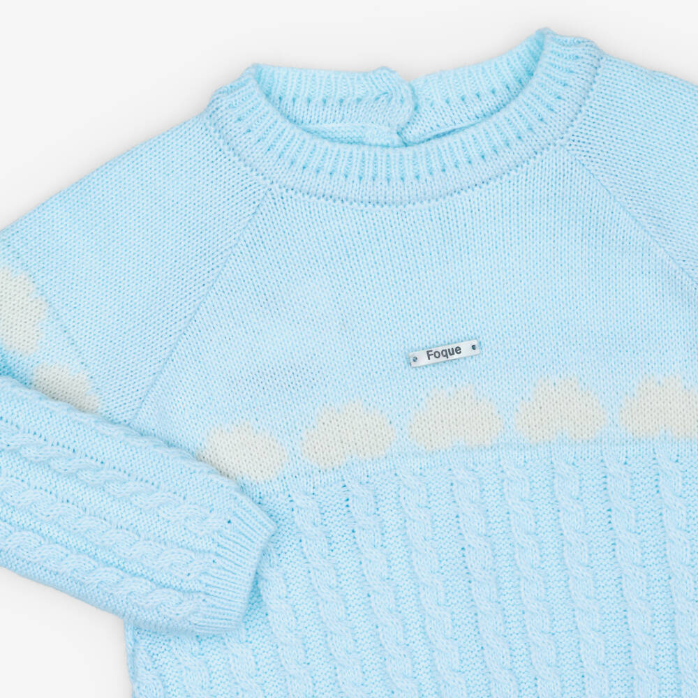 Foque-Boys Blue Cable Knit Cloud Babygrow | Childrensalon