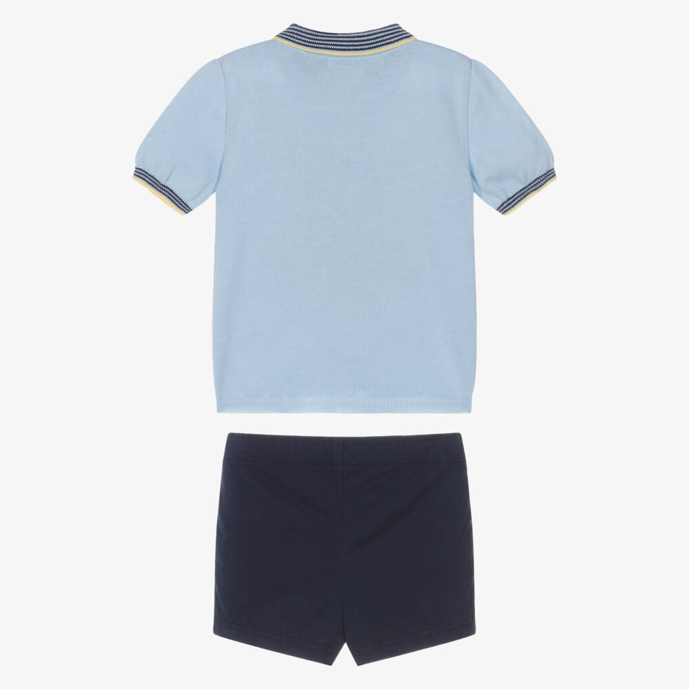 Foque-Boys Blue Knitted Polo & Twill Shorts Set | Childrensalon