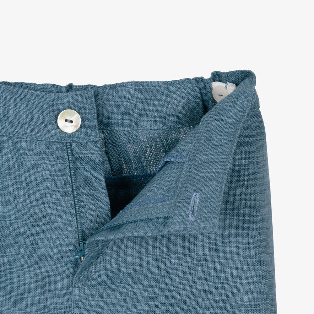 Foque-Boys Blue Striped Cotton & Linen Shorts Set | Childrensalon