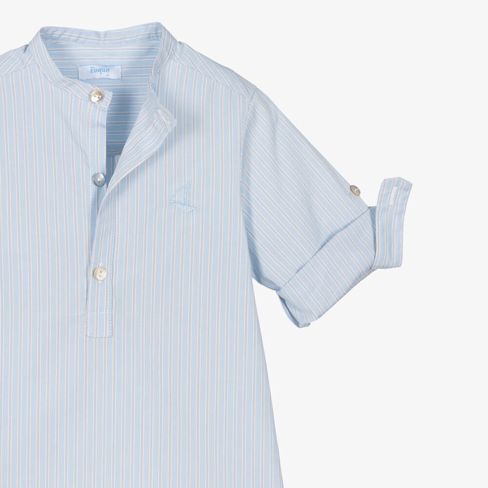 Foque-Boys Blue Striped Cotton & Linen Shorts Set | Childrensalon