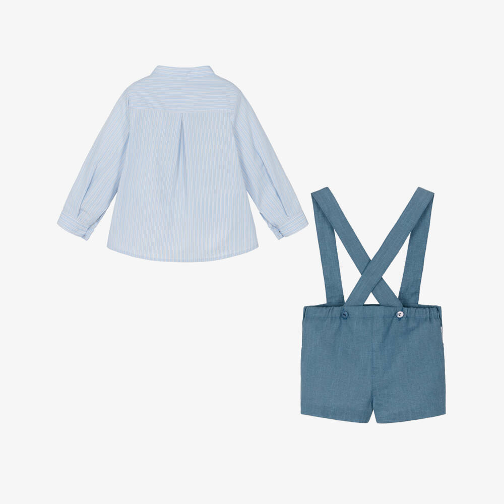Foque-Boys Blue Striped Long Sleeved Shirt & Shorts Set | Childrensalon