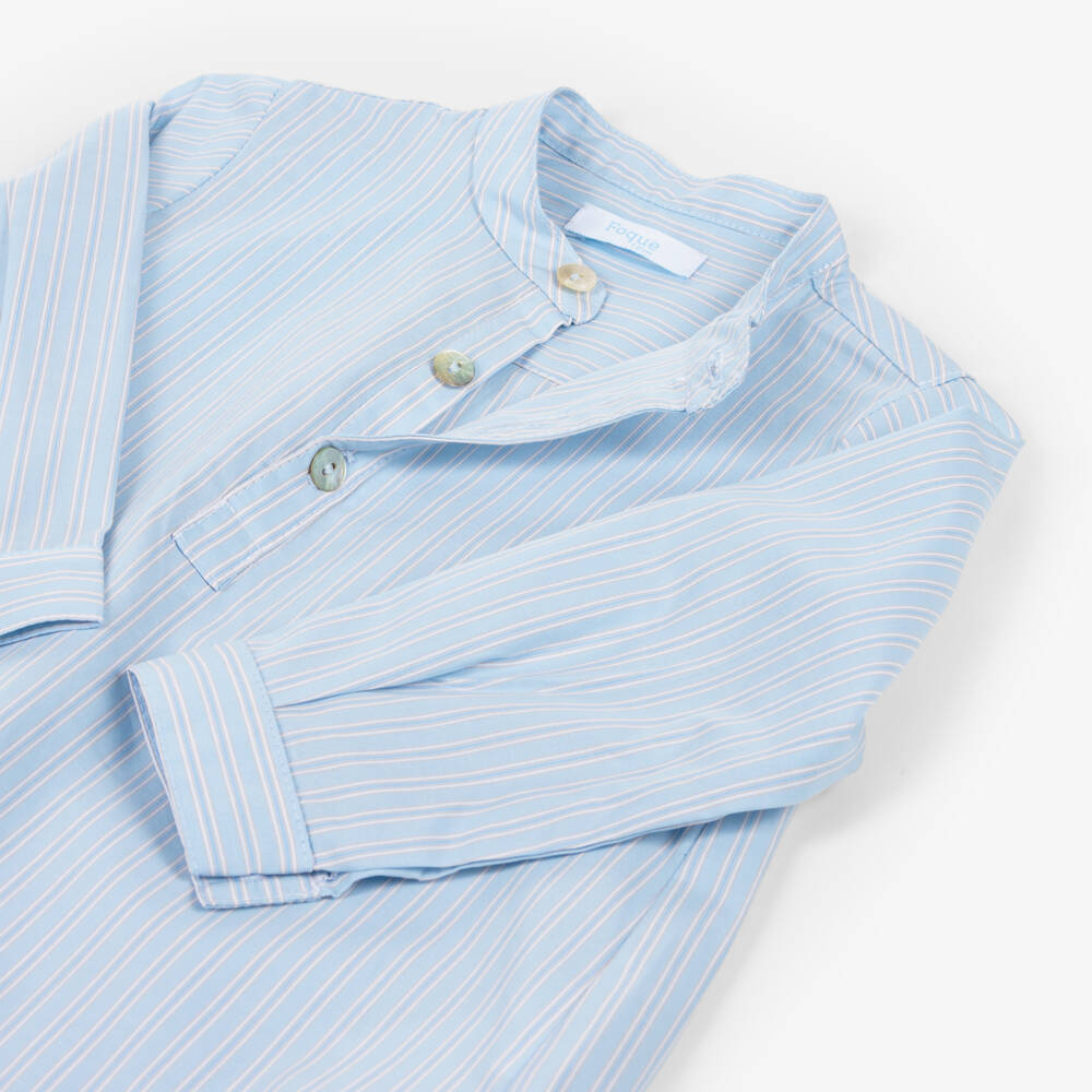 Foque-Boys Blue Striped Long Sleeved Shirt & Shorts Set | Childrensalon