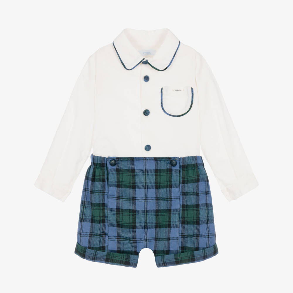 Foque-Boys Blue Tartan Check Shorts Set | Childrensalon