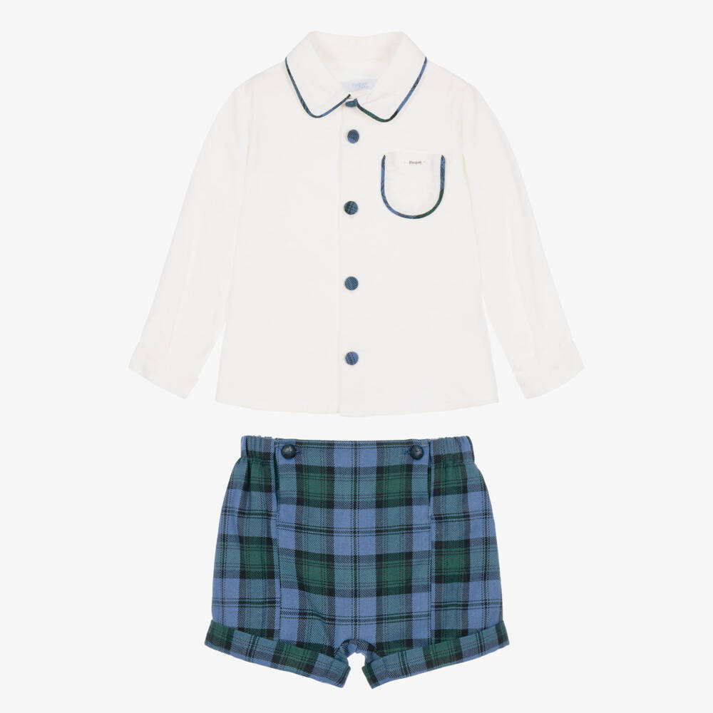 Foque-Boys Blue Tartan Check Shorts Set | Childrensalon