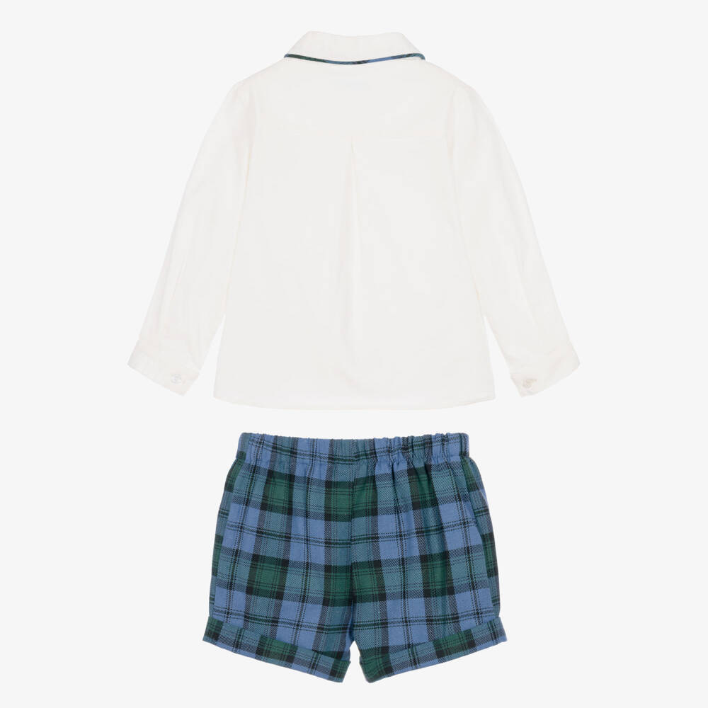 Foque-Boys Blue Tartan Check Shorts Set | Childrensalon