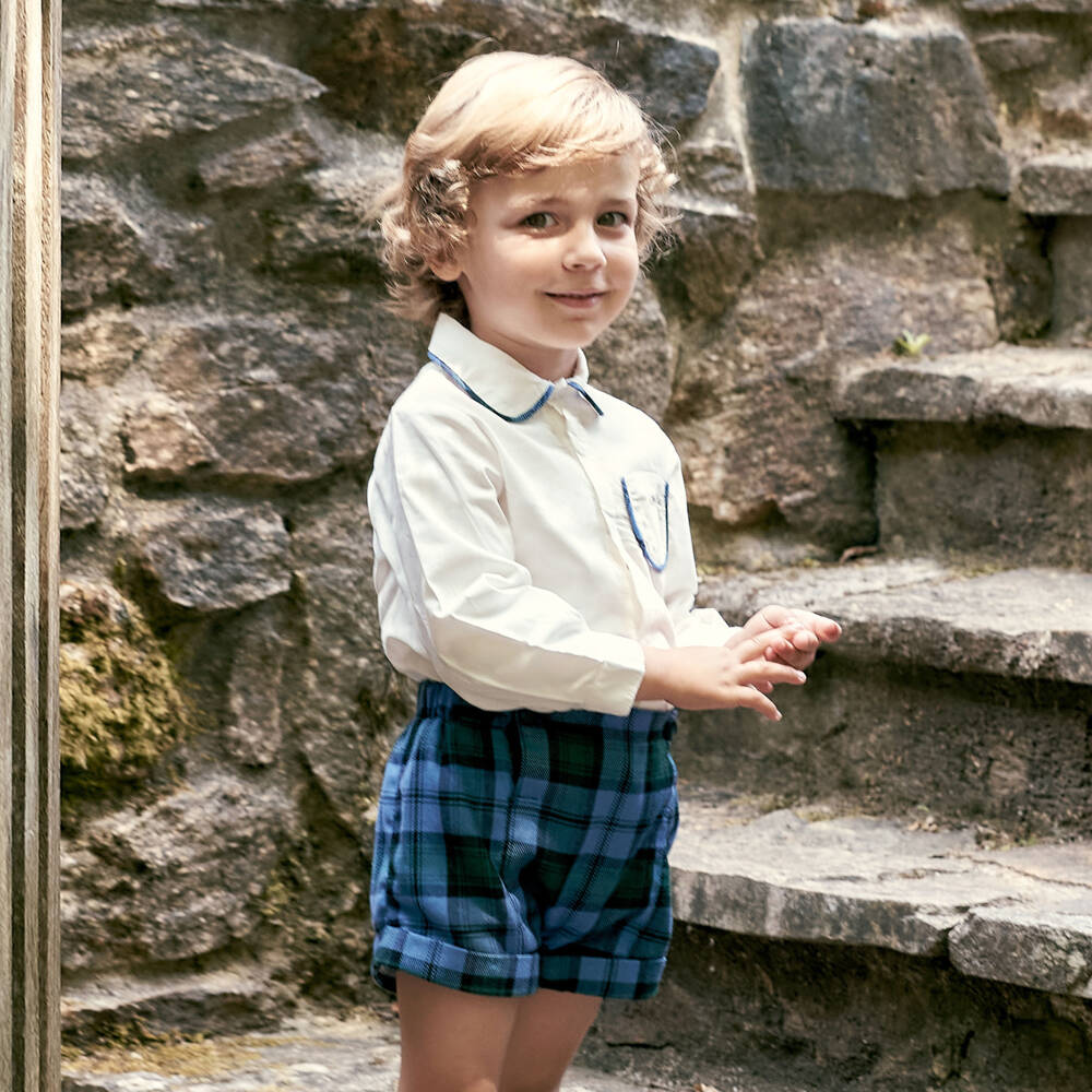 Foque-Boys Blue Tartan Check Shorts Set | Childrensalon