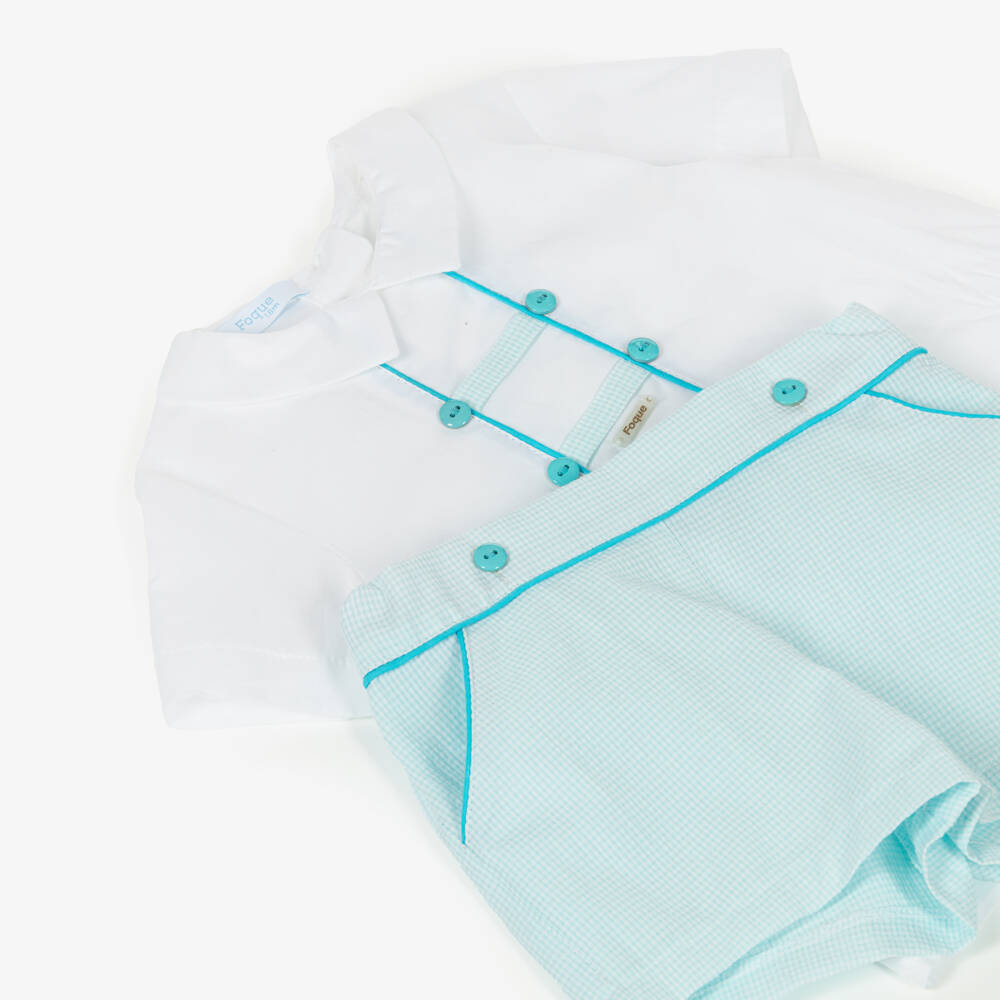 Foque-Boys Blue & White Gingham Check Shorts Set | Childrensalon