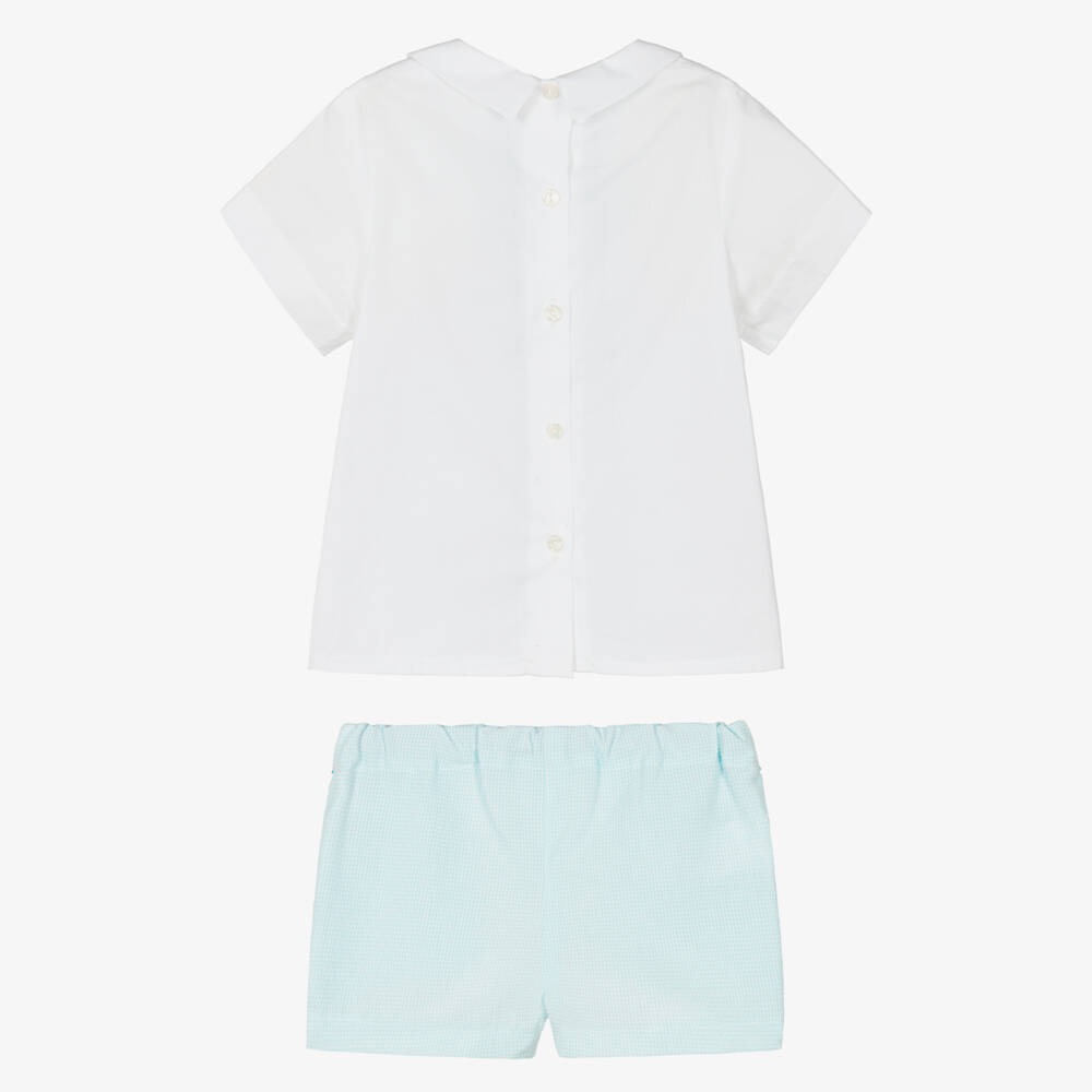 Foque-Boys Blue & White Gingham Check Shorts Set | Childrensalon