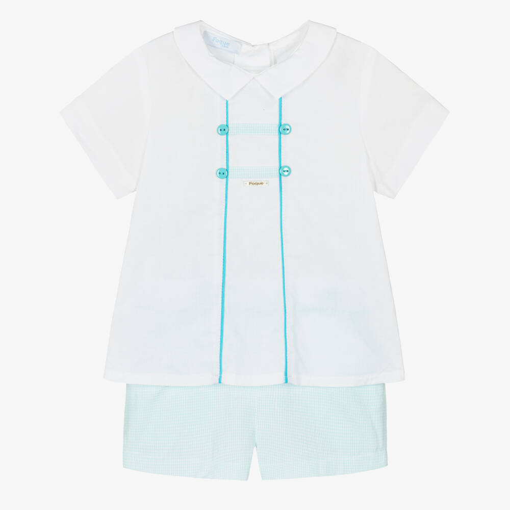 Foque-Boys Blue & White Gingham Check Shorts Set | Childrensalon