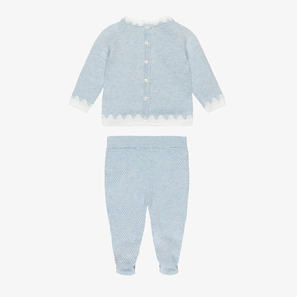 Foque-Boys Blue Wool & Cashmere Knit 2 Piece Babygrow  | Childrensalon