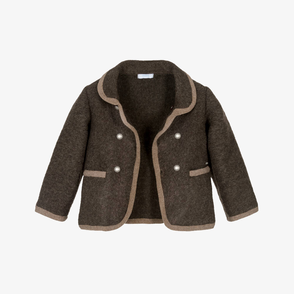 Foque-Boys Brown Felted Wool Double-Breasted Jacket | Childrensalon