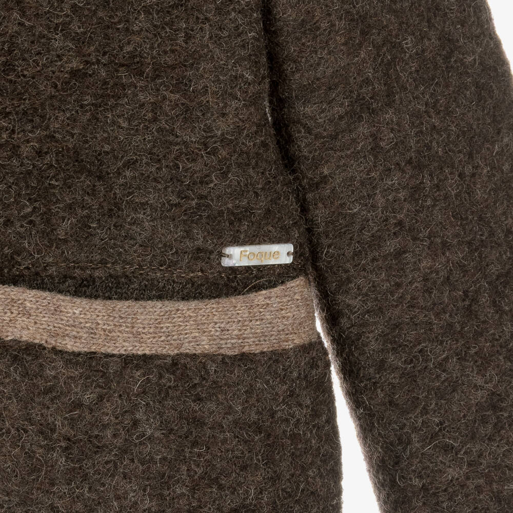 Foque-Boys Brown Felted Wool Double-Breasted Jacket | Childrensalon