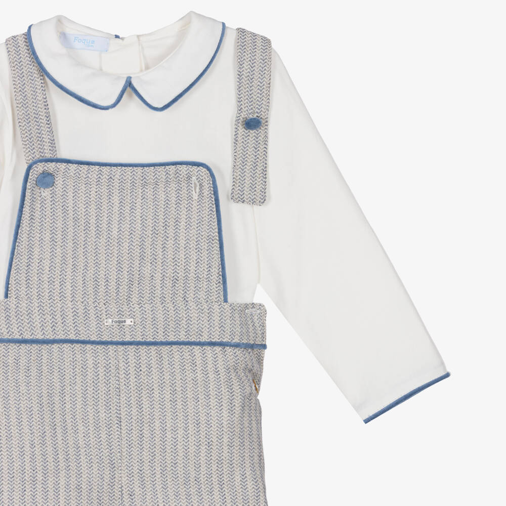 Foque-Boys Grey Herringbone Cotton Dungaree Shorts Set | Childrensalon