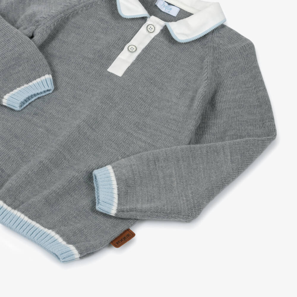 Foque-Boys Grey Knitted Sweater & Checked Shorts Set | Childrensalon