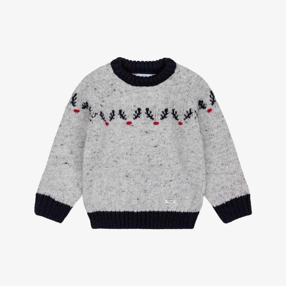Foque-Boys Grey Reindeer Knit Sweater | Childrensalon