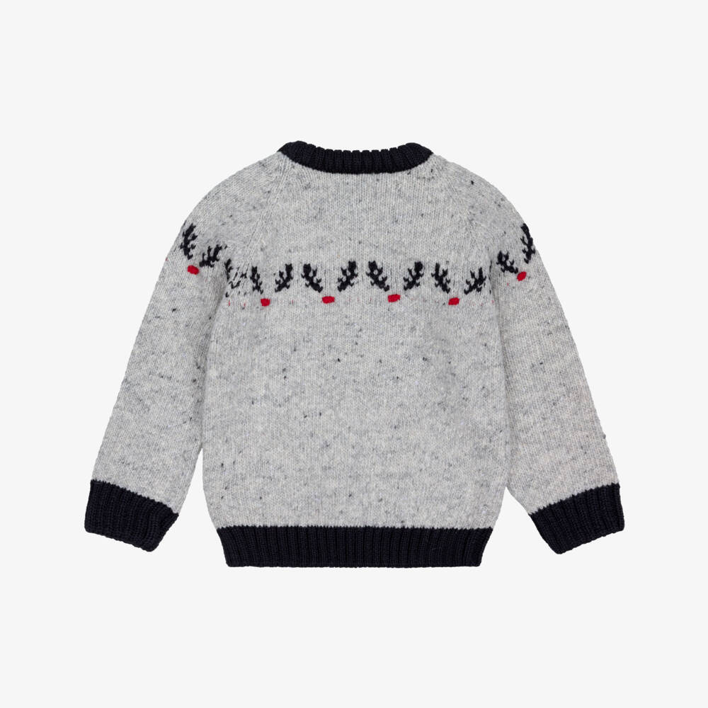 Foque-Boys Grey Reindeer Knit Sweater | Childrensalon