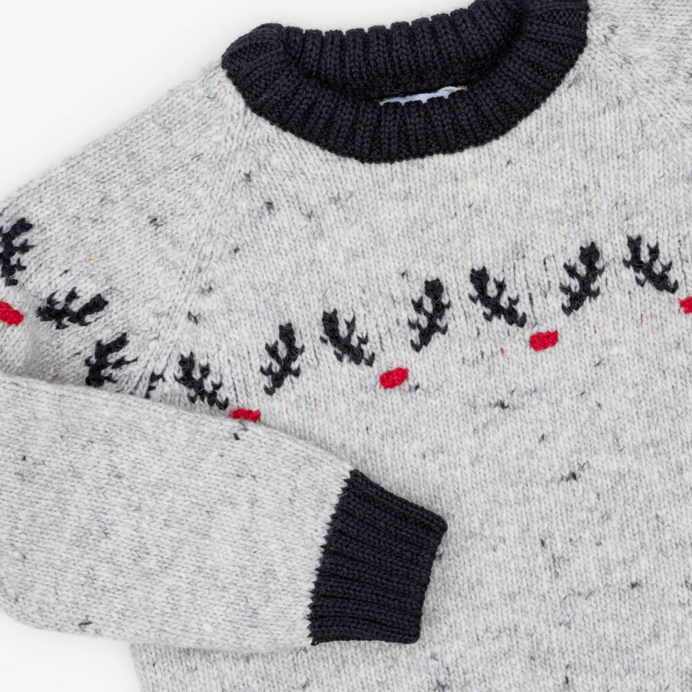 Foque-Boys Grey Reindeer Knit Sweater | Childrensalon