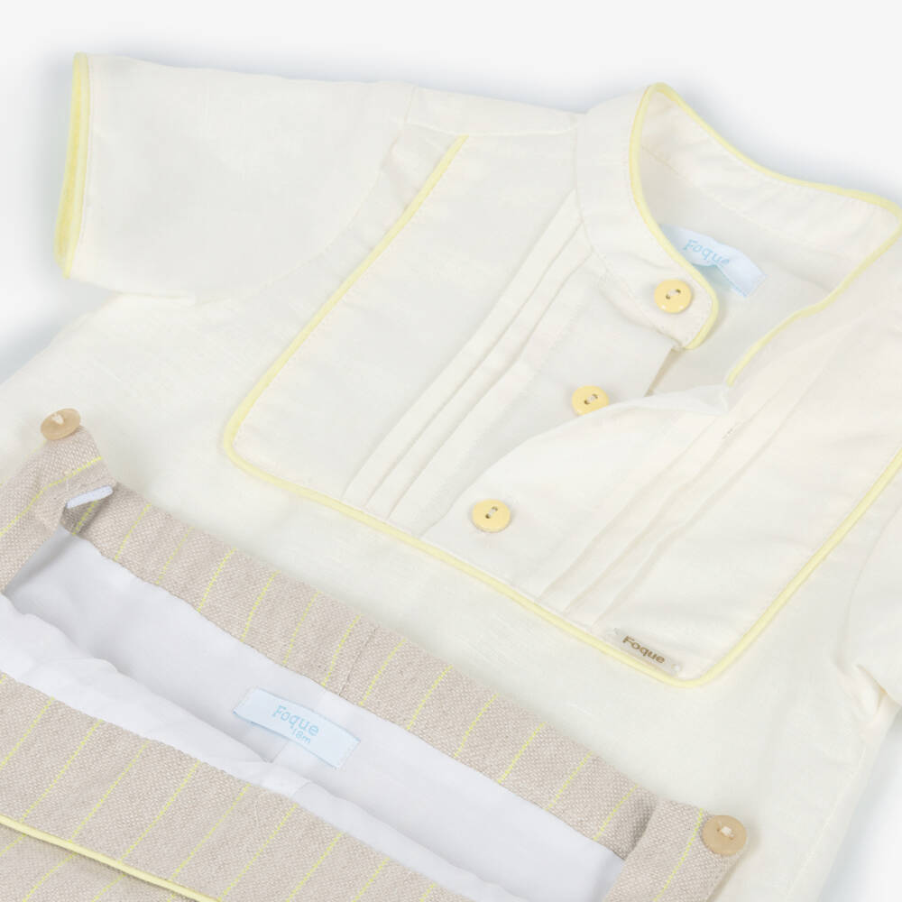 Foque-Boys Ivory & Beige Shorts Set with Yellow Trim | Childrensalon