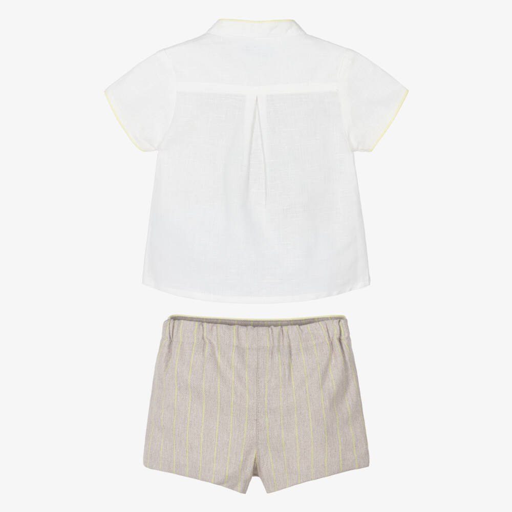 Foque-Boys Ivory & Beige Shorts Set with Yellow Trim | Childrensalon