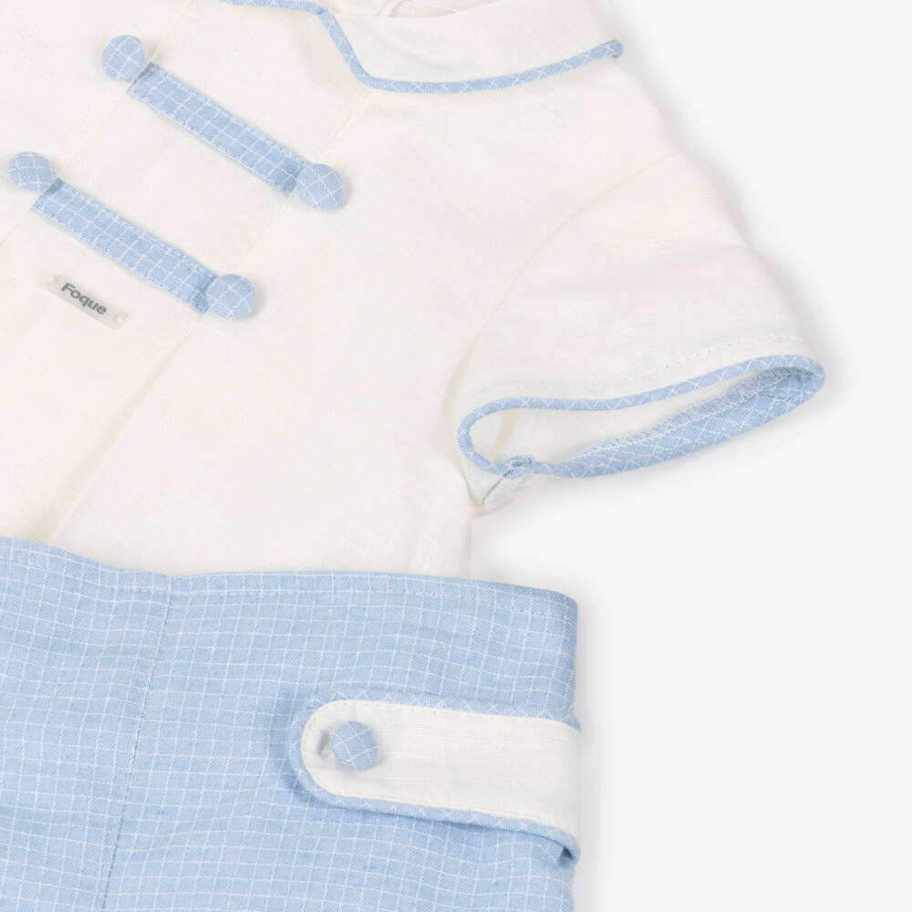 Foque-Boys Ivory & Blue Cotton-Linen Shorts Set | Childrensalon
