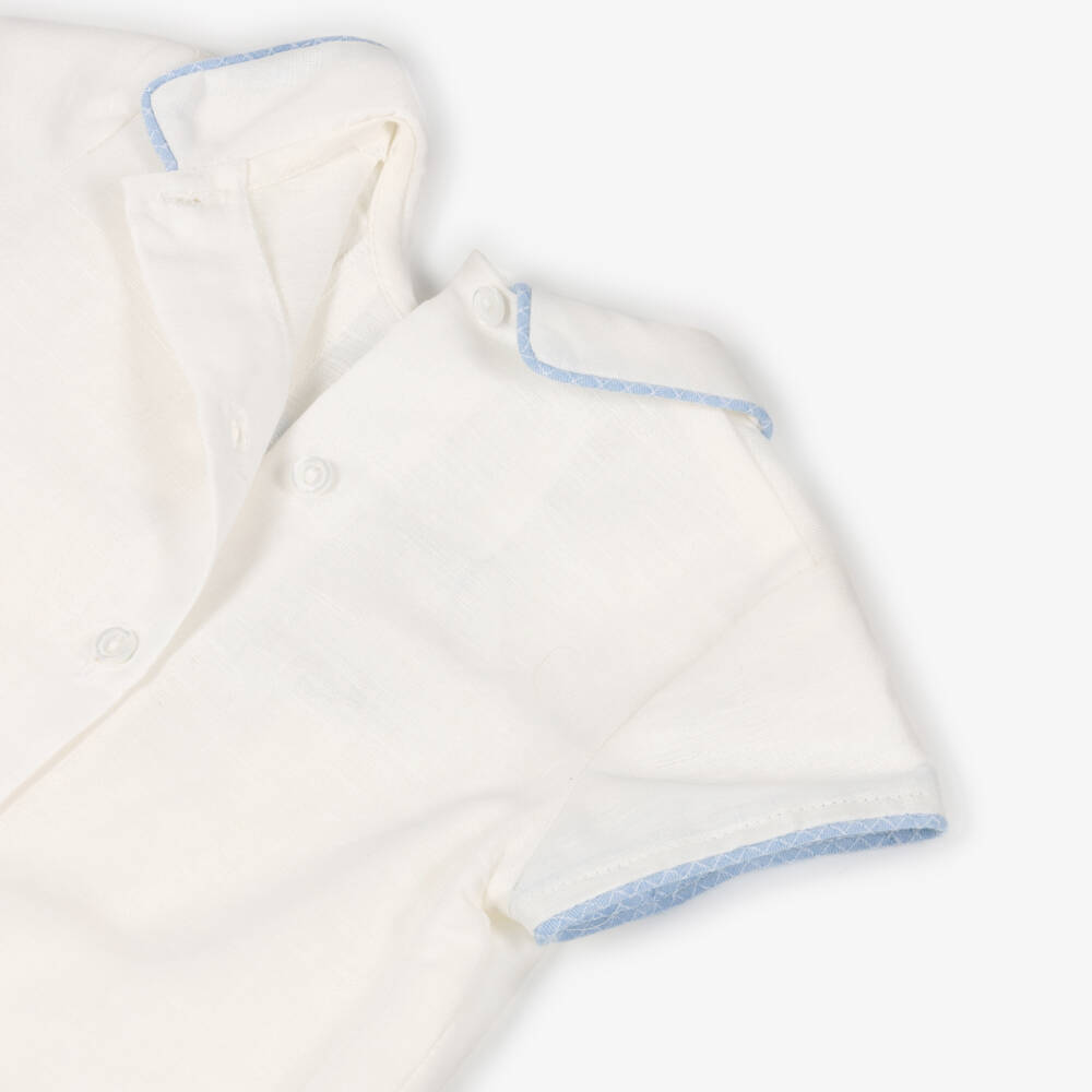 Foque-Boys Ivory & Blue Cotton-Linen Shorts Set | Childrensalon