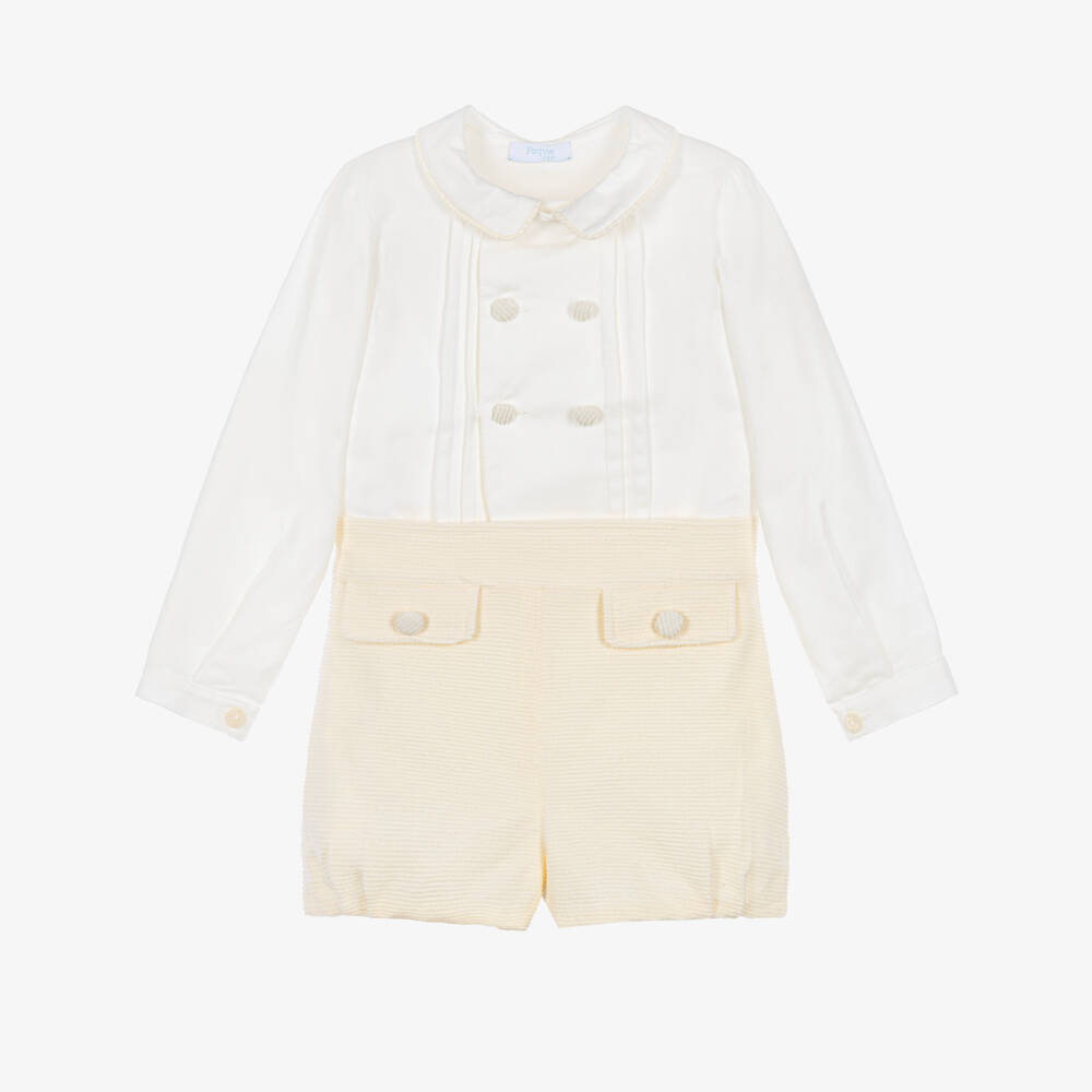 Foque-Boys Ivory & Cream Cotton Shorts Set | Childrensalon