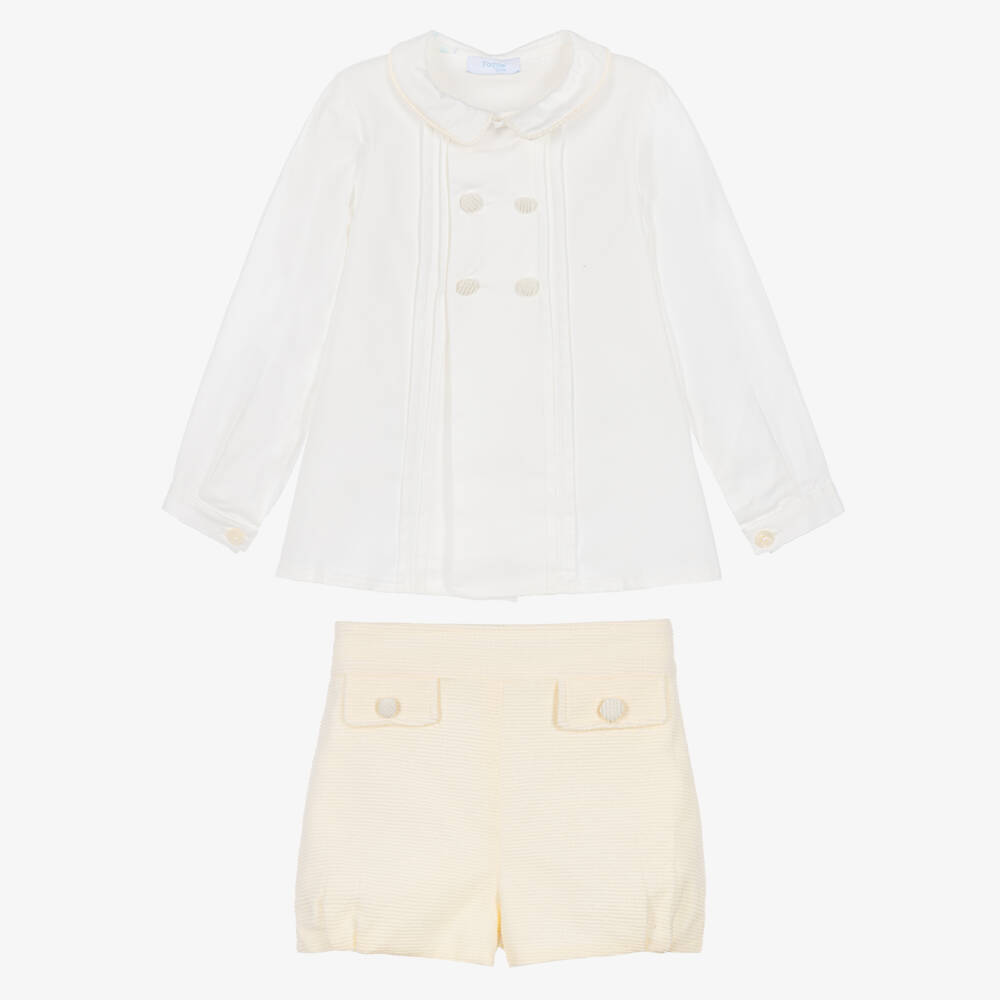 Foque-Boys Ivory & Cream Cotton Shorts Set | Childrensalon