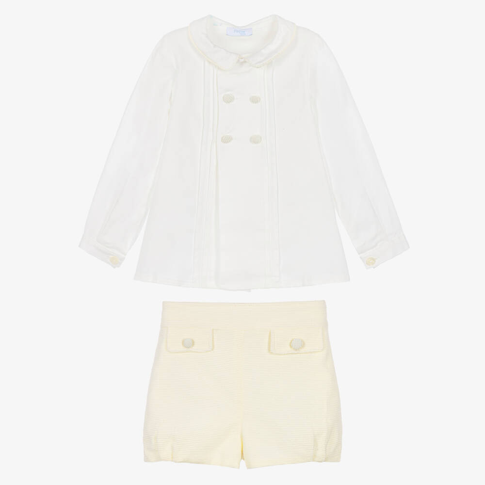 Foque-Boys Ivory & Cream Cotton Shorts Set | Childrensalon