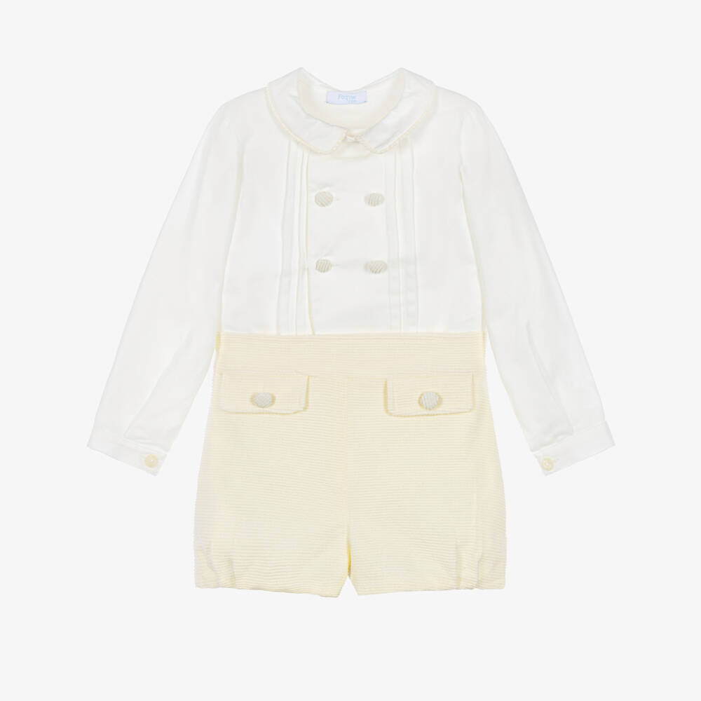 Foque-Boys Ivory & Cream Cotton Shorts Set | Childrensalon