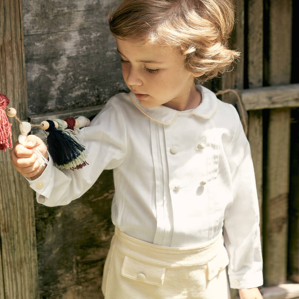 Foque-Boys Ivory & Cream Cotton Shorts Set | Childrensalon