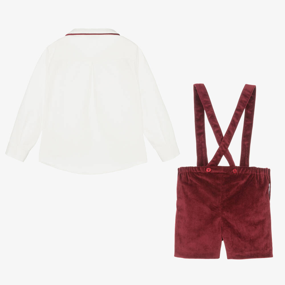 Foque-Boys Ivory & Red Velvet Shorts Set | Childrensalon