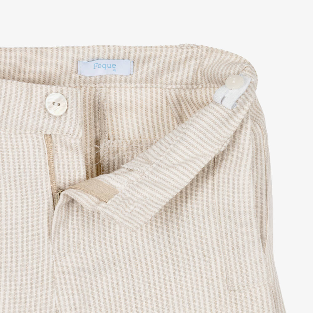 Foque-Boys Ivory Shirt & Beige Striped Shorts Set | Childrensalon