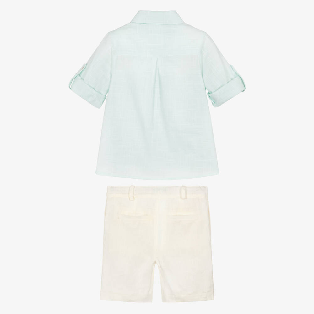 Foque-Boys Mint Green & Ivory Linen Shorts Set | Childrensalon