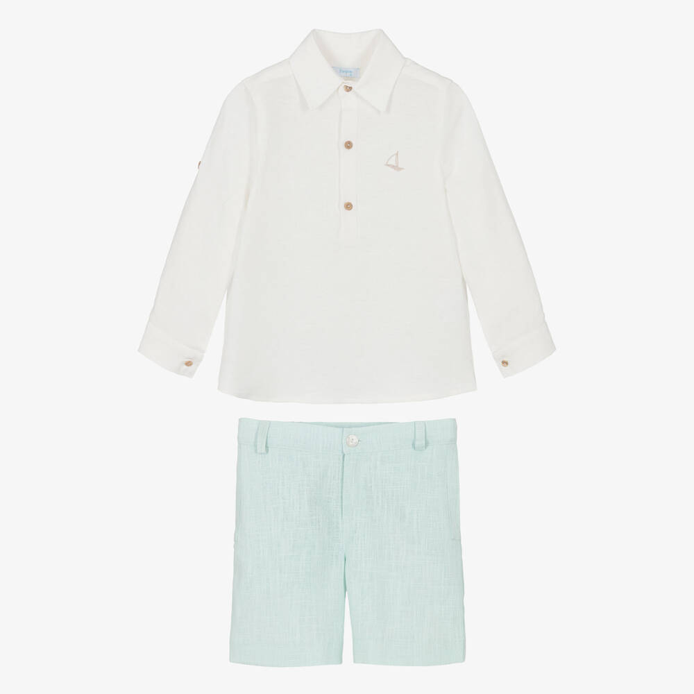 Foque-Boys Mint Green Linen & Cotton Shorts Set | Childrensalon