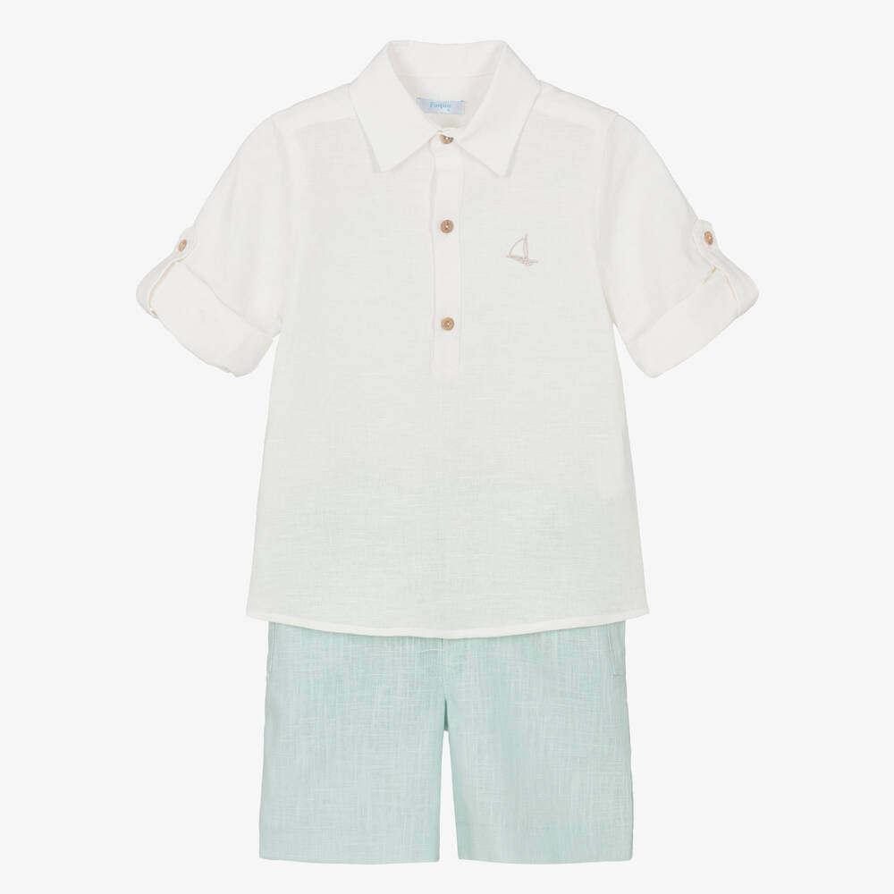 Foque-Boys Mint Green Linen & Cotton Shorts Set | Childrensalon
