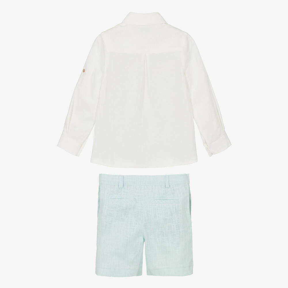 Foque-Boys Mint Green Linen & Cotton Shorts Set | Childrensalon