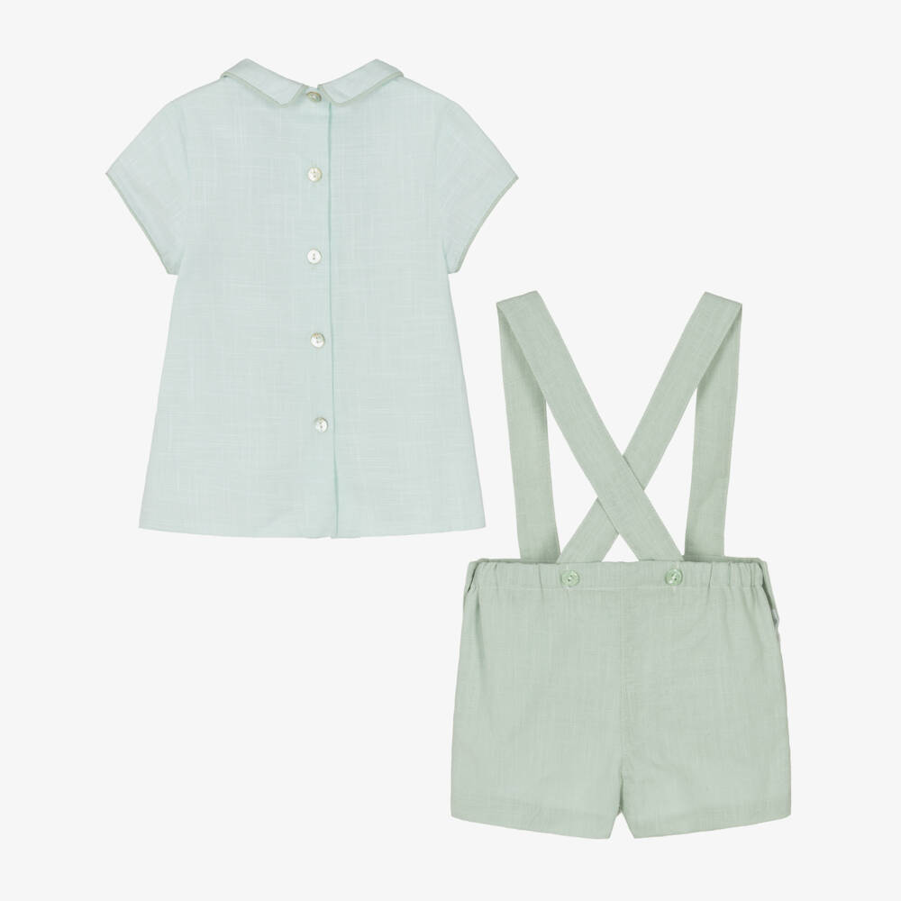 Foque-Boys Pale Green Cotton & Linen Shorts Set | Childrensalon