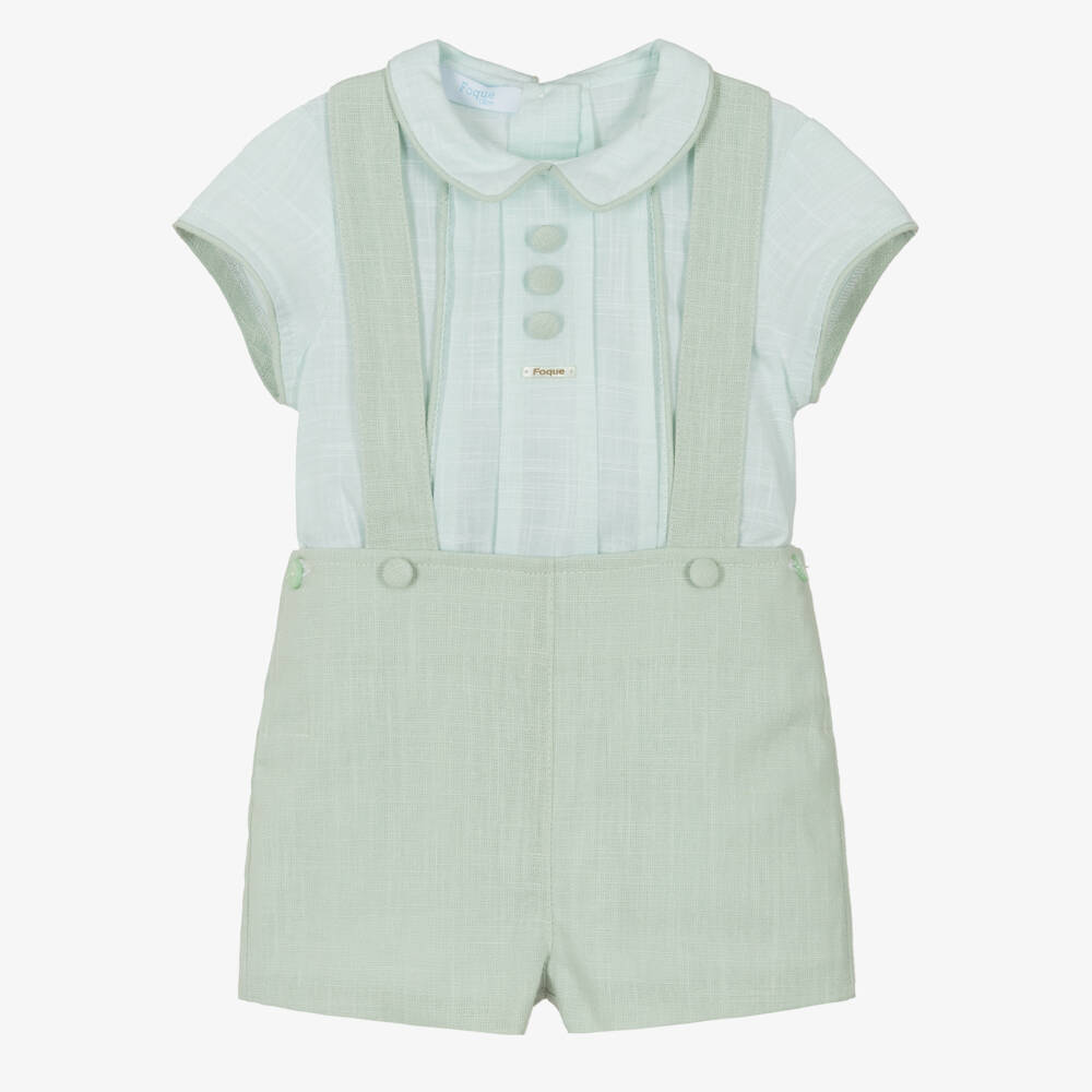 Foque-Boys Pale Green Linen & Cotton Shorts Set | Childrensalon