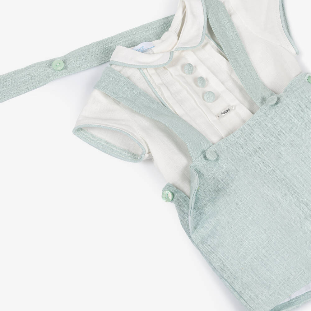 Foque-Boys Pale Green Linen & Cotton Shorts Set | Childrensalon