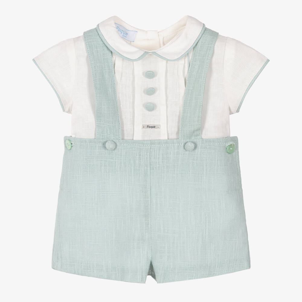 Foque-Boys Pale Green Linen & Cotton Shorts Set | Childrensalon