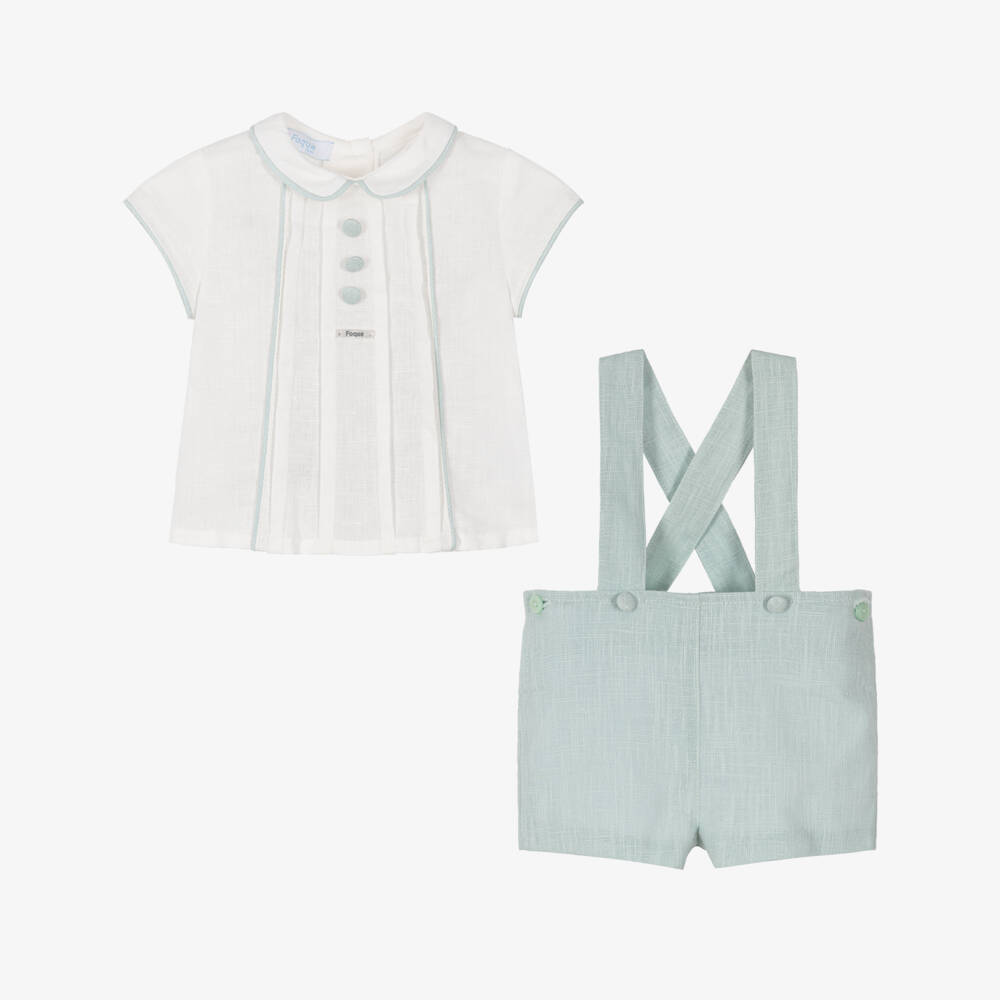 Foque-Boys Pale Green Linen & Cotton Shorts Set | Childrensalon